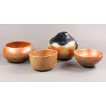 (lot of 4) Art pottery group, consisting of three bowls, unsigned, together with a larger vessel,