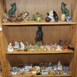 (lot of approx 70) Three shelves of Chinese and Japanese ceramics, including Chinese zoomorphs,