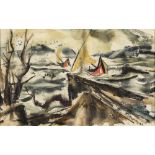John Marin (American, 1870-1953), Untitled (Boats in a Harbor), 1924, watercolor, signed and dated