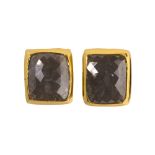 Pair of diamond and 18k yellow gold earrings featuring (2) rectangular rose-cut diamonds, weighing a