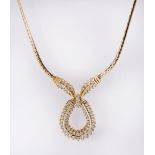 Diamond and 14k yellow gold necklace featuring (65) full cut diamonds weighing a total of