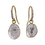 Pair of diamond slice and 18k yellow gold earrings featuring (2) diamond slices, measuring