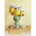 (lot of 2) Nancy Martin (American, 1906-2000), Still Life with Daisies in a Copper Pot & Yellow