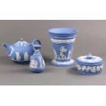 (lot of 9) Wedgwood jasperware table articles, the blue bisque porcelain articles each having