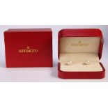 Pair of Mikimoto cultured pearl and 18k yellow gold earrings featuring (2) cultured pearls measuring