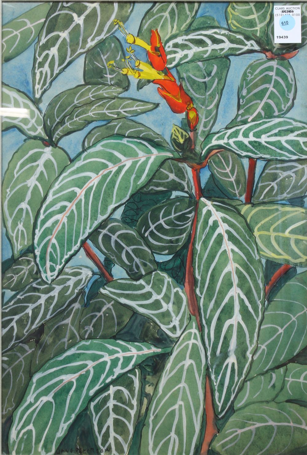 Jane Peterson (American, 1876-1965), Zebra Plant, watercolor and gouache, signed lower left, image: