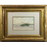Island of Birches, watercolor, initialed "MCF" lower right, 20th century, overall (with frame): 20"h