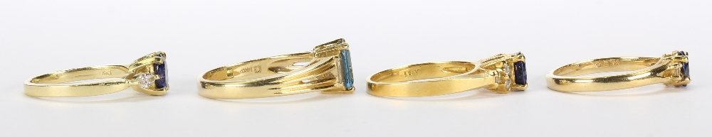 (Lot of 4) Multi-stone, diamond and yellow gold rings including one oval cut sapphire weighing - Image 2 of 3