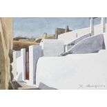 Christoforos Asimis (Greek, b. 1945), Greek Village Scene, watercolor, signed lower right, sight: