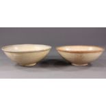 (lot of 2) Chinese yingqing glazed ceramic bowls, raised on a low foot, 6.25"w