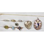 (Lot of 10) Multi-stone, diamond, enamel and yellow gold jewelry including one 14k yellow gold heart