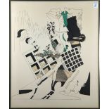 Falling Objects, 20th century, pen and ink on paper, unsigned, overall (with frame): 31"h x 26"w