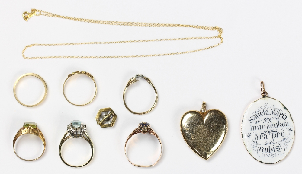 (Lot of 10) Multi-stone, diamond, enamel and yellow gold jewelry including one 14k yellow gold heart - Image 2 of 3