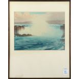 Hiroshi Yoshida (Japanese, 1876-1950), Niagra Falls, woodcut in colors, pencil signed lower right,