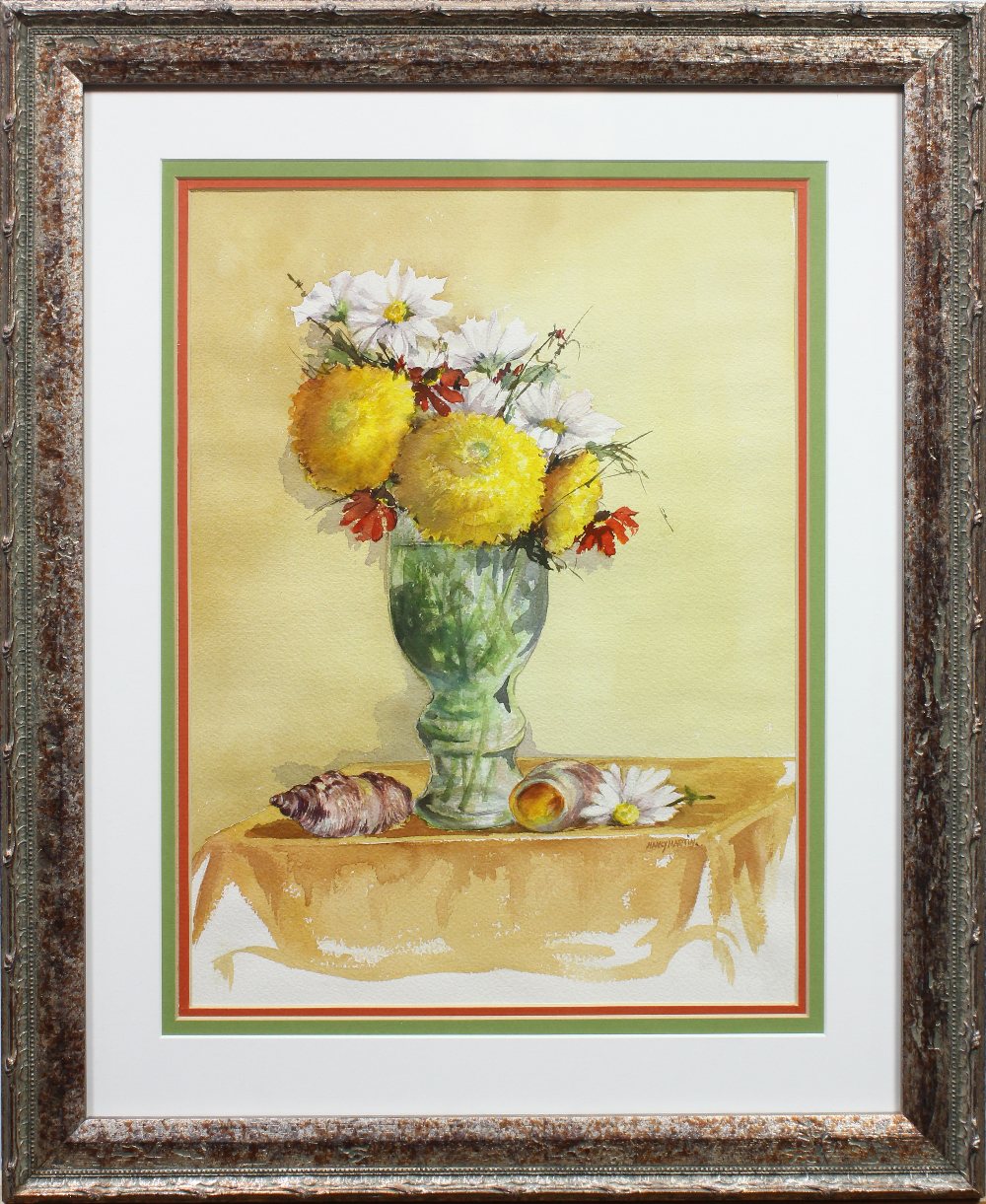 (lot of 2) Nancy Martin (American, 1906-2000), Still Life with Daisies in a Copper Pot & Yellow - Image 2 of 7