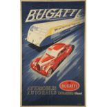 R. Geri (French, b. 1934) Original vintage advertising poster for Bugatti, lithograph in colors