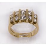 Diamond and 14k yellow gold ring featuring (10) full cut diamonds weighing a total of