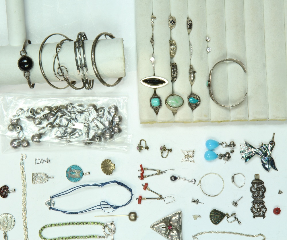 Collection of multi-stone, glass, sterling silver and silver jewelry including (2) Native American - Image 2 of 3