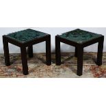 Pair of stands inset with Chinese green glazed ceramic tiles, of openwork floral form, together with