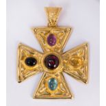 Multi-stone and 14k yellow gold Maltese cross pendant