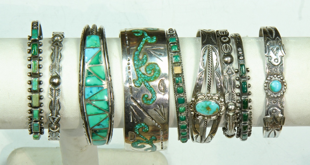 (Lot of 15) Native American multi-stone and silver jewelry comprised of (2) inlaid turquoise and - Image 2 of 3