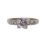 Diamond and 14k white gold ring centering (1) round cut diamond weighing approximately 0.48 ct.,