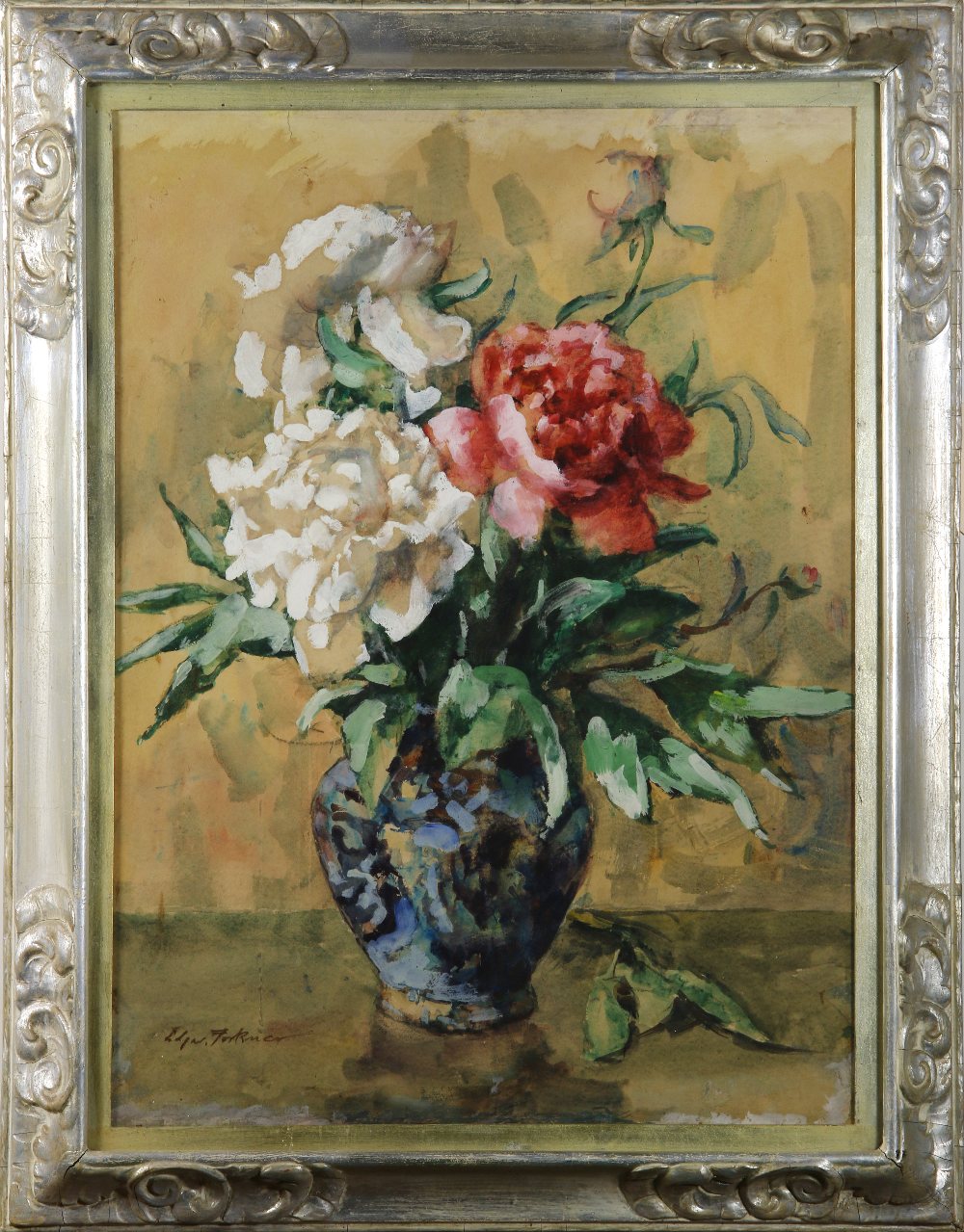 Edgar Forkner (American, 1867 - 1945), Still Life with White and Pink Roses, watercolor and gouache,