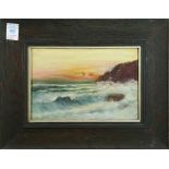 (lot of 2) Crashing Waves Along the Coast, one oil on canvas and one watercolor/gouache on paper,
