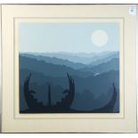 "Lion Head Mountain," 1975, serigraph, pencil signed "He Yuhas" and dated lower lower right,