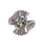 Diamond and 18k white gold ring centering one old European cut diamond weighing approximately 2.00