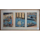 Ichiyusai Kuniyoshi (Japanese, 1797-1861), depicting a banquet of Heike clan, triptych woodblock