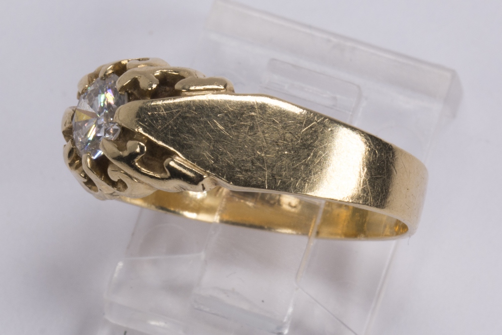 Diamond and 14k yellow gold ring featuring (1) round brilliant cut diamond weighing approximately - Image 2 of 3