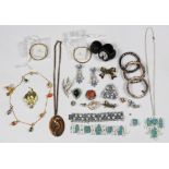 Collection of costume jewelry including one Hobe jewelry suite- matching earrings, brooch and