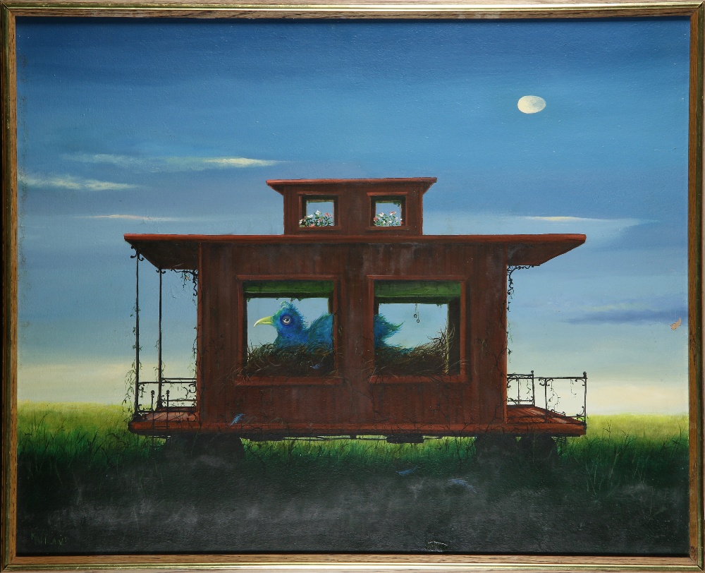 Richard Maitland (American, 20th century), "Bluebird of Unhappiness," oil on board, signed lower
