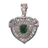 Emerald, diamond and 18k white gold pendant-enhancer centering (1) emerald-cut emerald weighing