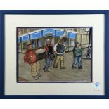 Noel Ryan (American, 20th/21st century), The Street Marching Band, watercolor on paper, signed lower