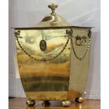 Victorian Coal bin, executed in brass and rising on compressed bun feet, 20"h x 13"w