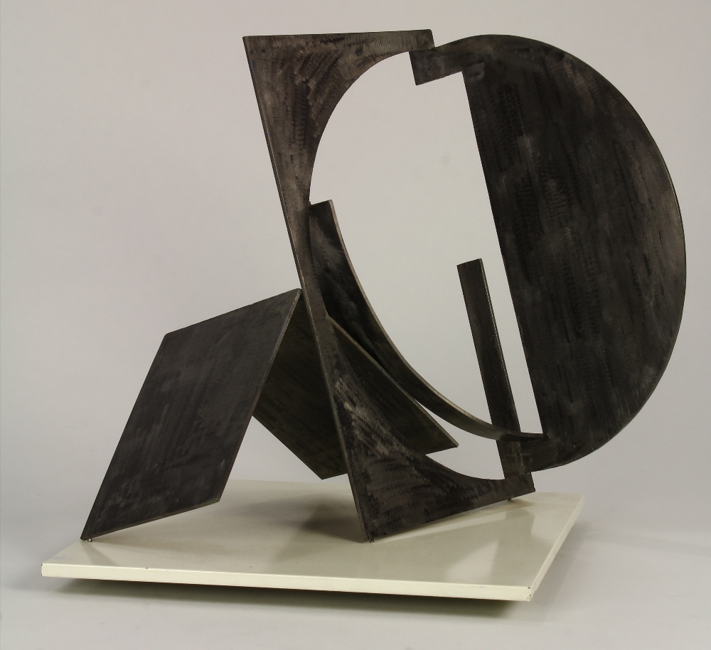 Fletcher Benton (American, b. 1931), Untitled, steel sculpture, overall (mounted on white ceramic