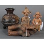 (lot of 4) Pre-Columbian style decorative objects consisting of two Jaina style ceramic figures,