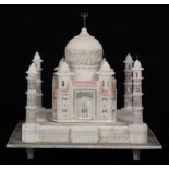 Taj Mahal alabaster sculpture, the highly detailed building rising on a conforming base, 10.5"h x