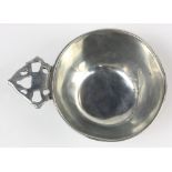 Askvoll Brug pewter porringer fronted by a crowned monogram, 2"h x 6"w