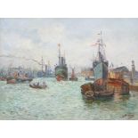 Gustave Madelain (French, 1867-1944), "Le Port de St. Nazaire," oil on canvas, signed lower right,