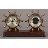 Chelsea bronze double mounted ship's bell and barometer/thermometer, 5.75"h x 8.75"w x 2.25"d