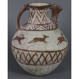 Southwestern decorative vessel, 20th century, the exterior featuring running deer, 11"h x 10"w