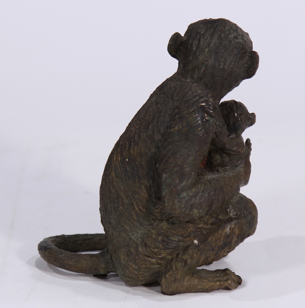 Austrian style patinated bronze figure of a monkey depicted carrying its young, 7.5"h - Image 3 of 5