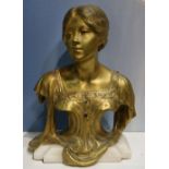 Theophile Somme (French, 1871-1952), Art Nouveau Bust of a Lady, gilded bronze sculpture, signed