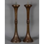 Pair of Japanese bronze/copper shokudai candle holders, early 20th century, with removable