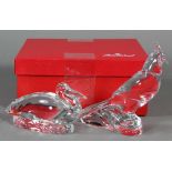 (Lot of 2) Baccarat French crystal bird figurines, consisting of a stylized crane together with a