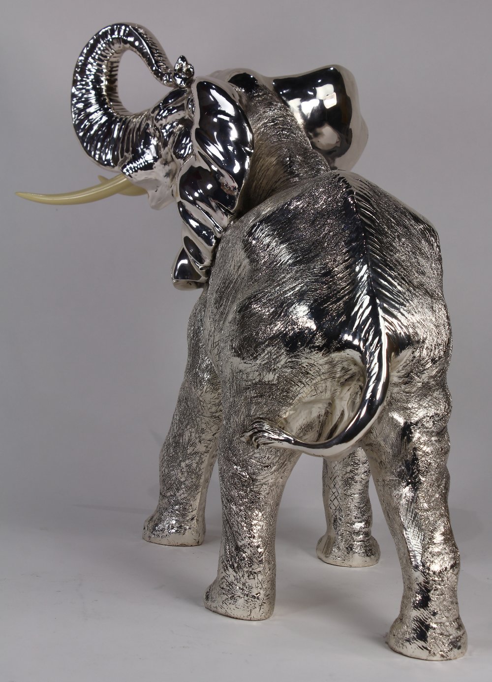Italian silvered bronze figure of an elephant, last quarter 20th century, depicted with trunk - Image 3 of 4