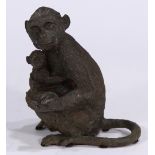 Austrian style patinated bronze figure of a monkey depicted carrying its young, 7.5"h